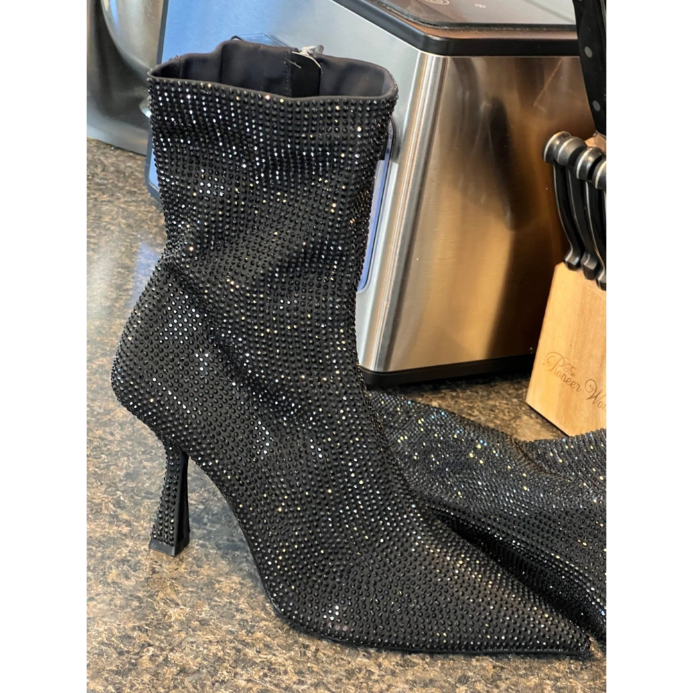ZARA Black Rhinestone Kitten Heeled Boots - Picture 8 of 9